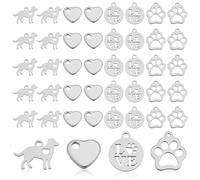 AHANDMAKER 60Pcs 4 Styles Stainless Steel Charms, Love Word Paw Print Heart Dog Dangle Pendants with Holes Metal Pet Themed Charm for DIY Crafts Necklaces Bracelets Animal Lover Gifts