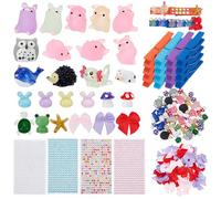 AHANDMAKER 60Pcs Cheer Pins Spirit Clips Clothes Wooden Cheer Pins, 132Pcs Mini Resin Animals Bows 4 Sheets Self Adhesive Stickers for Bag Decorations Team Classroom Cheer Gifts Bulk