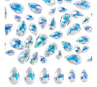 AHANDMAKER 60Pcs Faceted Teardrop Crystal Beads, 3 Sizes Clear Crystal AB Top Drilled Teardrop Glass Beads Chandelier Dangle Pendant, Water Drop Loose Beads for DIY Crafts Jewelry Making Home Decor