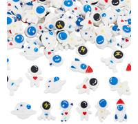 AHANDMAKER 60Pcs Space Theme Flatback Resin Charms, 6 Styles Planet Rocket Astronaut Cabochons 3D Resin Filling Charms Ornaments for Hair Clip Phone Case Scrapbooking Keychain Photo Frame Decor