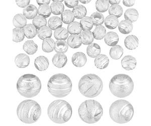 AHANDMAKER 64Pcs Silver Spacer Beads 4 Styles Beautiful Round Metal Loose Beads Brass Frosted Lucky Large Hole Beads for Jewelry Craft Making Chain Charm Bracelets