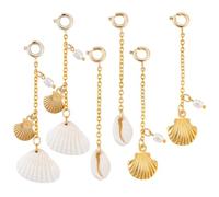 AHANDMAKER 6Pcs 3 Styles Shell Beach Keychain, Natural Pearl Seashell Keychains with Brass Spring Clasps, Golden Cute Ocean Theme Bag Charms for Handbags Wallets Car Keys Bikini Decoration
