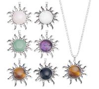 AHANDMAKER 6Pcs 6 Styles Gothic Sun Gemstone Pendants Celestial Natural Rose Quartz Amethyst Synthetic Black Stone Quartz Crystal Solar Sun Charm for DIY Necklace Bracelet Earring Jewelry Making