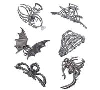 AHANDMAKER 6pcs 6 Styles Hair Claw Clips, Metal Gothic Nonslip Bat Web Skeleton Spooky Barrettes Halloween Hair Accessories Clawclips for Thick Long Hair Styling Decorations