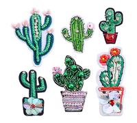 AHANDMAKER 6Pcs Beaded Little Cactus Applique Patch Sew On Rhinestone Cactus Patch Cactuses Embroidered Patches DIY Iron on Flowers Patches for Clothing Shoes Caps Handbag Decorative DIY Projects