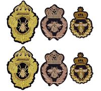 AHANDMAKER 6Pcs Crown Bee Badge Embroidered Applique Patch, 3 Styles Gold Badge Patch Sew on Patches Decorative Embroidery Appliques for Dress Jeans Jackets Shirts Handbag Clothing Craft