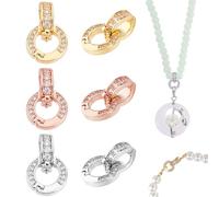 AHANDMAKER 6Pcs Fold Over Clasps 3 Colors Brass Micro Pave Cubic Zirconia Shortener Clasps Long-Lasting Plated Necklace Pendant Charms with Loop for Jewelry Making 14.5x9.5x7.5mm