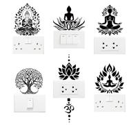 AHANDMAKER 6Pcs Light Switch Plate Stickers, Mindful Spiritual Design, Lotus Flowers Switch Stickers for Light Switch, Wall Outlets, Bedroom, Living Room, Laptop Computer, 7 x 7 Inches