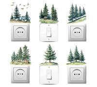 AHANDMAKER 6Pcs Light Switch Plate Stickers, Pine Trees Forest Creative Switch Stickers for Light Switch, Wall Outlets, Socket, Ledge, Bedroom, Living Room, Laptop Computer, 7 x 7 Inches