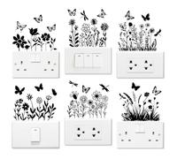 AHANDMAKER 6Pcs Plant Flower Silhouette Light Switch Stickers, 7x7 Inch Butterfly Dragonfly Wall Sticker Light Switch Decals for Light Switch, Outlets, Ledge, Vehicle and Home Decor