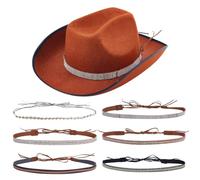 AHANDMAKER 6Pcs Rhinestone Cowboy Hat Band, 6 Styles Velvet and Imitation Leather Cap Belt Adjustable Sparkling Western Style Hat Accessories for Country Music Festivals Cowboy Theme Party Decor
