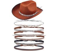 AHANDMAKER 6Pcs Rhinestone Cowboy Hat Band, 6 Styles Velvet and Imitation Leather Cap Belt Adjustable Sparkling Western Style Hat Accessories for Country Music Festivals Cowboy Theme Party Decor