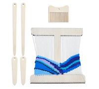 AHANDMAKER 6pcs Wooden Weaving Loom Tools Include Comb Shuttle Crochet Needle Rigid Heddle Yarn Kit for Beginners Knitted Crafts DIY Adults Home School Decoration