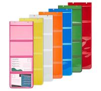 AHANDMAKER 7 Pack Pocket Chart 7 Color 4 Pockets PVC Classroom Wall Organizer for Teachers Homework Cards School Class Library Demonstrations Office Organization, 37.4 x 13 Inch