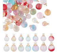 AHANDMAKER 70Pcs 14 Styles Colorful Transparent Spray Painted Glass Ball Charms Two Tone Crystal Round Frosted Dangle Pendants with Glitter for DIY Jewelry Making Crafts Supplies