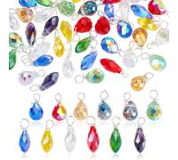 AHANDMAKER 72Pcs Crystal Teardrop Charms 12 Colors Glass Pendants Faceted Drop Bead Charms Chandelier Dangle Pendants with Copper wire for Jewelry Craft Making 8x8x10mm