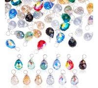 AHANDMAKER 72Pcs Crystal Teardrop Charms 12 Colors Glass Pendants Faceted Drop Bead Charms Chandelier Dangle Pendants with Copper wire for Jewelry Craft Making 8x8x10mm
