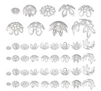 AHANDMAKER 750Pcs Flower Cup Shape Plated Iron Bead Caps 5 Styles 2 Color Cute Flower Filigree End Charm Caps Loose Spacer Beads for Earring Bracelet Necklace Jewelry DIY Craft Making