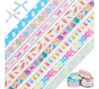 AHANDMAKER 8 Rolls 40 Yards Easter Grosgrain Ribbons, 3/8Inch Easter Wired Edge Ribbon, Easter Egg Bunny Rabbit Carrot Ribbon, Easter Ribbons for Crafts Wreath Gift Wrapping Easter Basket Decoration