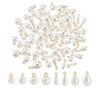 AHANDMAKER 80Pcs 8 Styles Pearl Charms, White Imitation Pearl Pendants ABS Plastic Round Water Drop Pearls with Gold Metal Loops Dangle Charm for DIY Jewelry Making Earring Necklace Bracelet