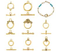 AHANDMAKER 80Pcs 8 Styles Toggle Swirl Clasps, Round Toggle Clasps Connectors, Antique Gold OT Buckle Closure Round Claps, Jewelry Connectors Findings for Necklaces Bracelets DIY Pendant Making