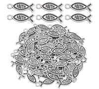 AHANDMAKER 80Pcs Antique Silver Faith Fish Charms, Vintage Metal Fish Shape Pendants with 2mm Hole Spiritual Style Dangle Charm for Jewelry Making Necklaces Bracelets Earrings DIY Crafts
