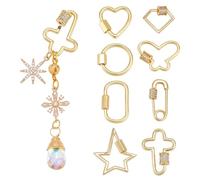 AHANDMAKER 8Pcs 8 Styles Brass Clasp Carabine 18K Gold Plated Screw Keychain Clip Hook Closure Buckle Oval Heart Clip for Women Jewelry Making Supplies 27x19x2mm