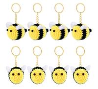 AHANDMAKER 8Pcs Crochet Bee Keychain 3D Bumblebees Pendant Keyring Funny Bees Charm Backpack Key Chains Hand-Knitted Crochet Bee with Wings Keychain for Wallet Bag Phone Women Birthday Valentine's Day