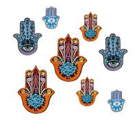 AHANDMAKER 8pcs Hamsa Eye Hand Embroidered Iron-on Patch, 4 Style Embroidered Badge Sew On Patches DIY Decorative Applique Patch for Dress Jeans Jackets Handbag Clothing