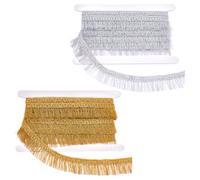 AHANDMAKER 9.2 Yards Tassel Fringe Trim, Silver Gold Tassel Lace Ribbons Polyester Fabric Sewing Fringe Trims for Clothes Dresses Curtains Lampshades Tablecloths Home Decorations DIY Crafts