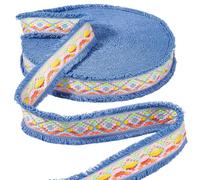 AHANDMAKER 9 Yards Cotton Tassel Ethnic Jacquard Ribbon, 1-3/4 inch Wide Embroidered Ribbon Rhombus Boho Jacquard Ribbon Fringe Trim for Sewing Clothes Wedding Gift Wrapping Home Decor, Navy Blue