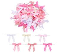 AHANDMAKER 90Pcs 6 Colors Polyester Twist Tie Bows, 3" Pretied Bows Premade Craft Bows for Treat Bags, Packaging Bowknot for Gift Wrapping Candy Bag Cake Pops Hair Wedding Party Favors