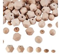 AHANDMAKER 90Pcs Natural Beech Wood Bead, 3 Styles 2 Sizes Hexagon/Round/Abacus Wooden Beads, Unfinished Wood Tube Beads with Holes for DIY Crafts Necklace Bracelet Jewelry Making