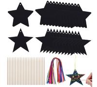AHANDMAKER 96 Sets Star Rainbow Scratch Art Kit, Black Star Shaped Scratch Off Paper with Bamboo Tools and Hanging Ribbons Art Craft Supplies for Home Decoration School Party Favors Gift Making
