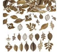 AHANDMAKER 96Pcs 15 Styles Tree Leaf Charms, Hollow Leaves Dangle Pendants Antique Bronze Metal Embellishments for Jewelry Making Necklaces Bracelets Earrings DIY Crafts Bag Dcoration