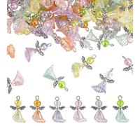 AHANDMAKER 96Pcs Transparent Acrylic Pendants Mini Colorful Angel Wing Charms Beaded Guardian Fairy Charms Jewelry Making DIY Crafting Accessories for Necklace Bracelet Earring 23x11.5x11mm