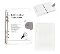 AHANDMAKER A5 6-Ring Binder Notebook Cover, Clear PVC File Folder with Snap Button Closure Refillable Loose Leaf Sheet Protectors for Office Home Notebooks Travel Planners Diary Pages, Dark Gray