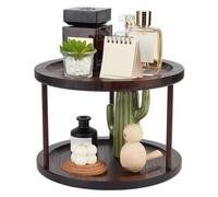 AHANDMAKER Acacia Wood Lazy Susan Organizer Turntable 2 Tier Rotating Spice Rack 10.39inch Round Brown Tray for Kitchen Cabinet Pantry Table Top Thanksgiving Christmas Home Decor