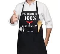 AHANDMAKER Aprons for Men, Grilling Apron for Dad Husband Gifts, Polyester Sleeveless Apron BBQ Apron for Household Cleaning, Cooking Chef Aprons with Pockets - My Meat Is 100% Going in Your Mouth,