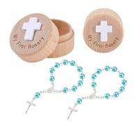 AHANDMAKER Baptism Gift Box, My First Blue Bracelets with Keepsake Box, Baptism Gifts Keepsake Cases with Light Blue Round Pearl Bracelets for Birthday First Shower (Blue)