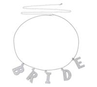 AHANDMAKER Bride Body Chain, 25 Inches Adjustable Silver Waist Chain with Rhinestone Word Pendants Bikini Beach Iron Belly Chains Sexy Body Jewelry for Women Bachelorette Party Decoration Gifts