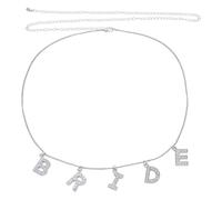 AHANDMAKER Bride Body Chain, 25 Inches Adjustable Silver Waist Chain with Rhinestone Word Pendants Bikini Beach Iron Belly Chains Sexy Body Jewelry for Women Bachelorette Party Decoration Gifts