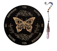 AHANDMAKER Butterfly Flower Pendulum Board, 7.8" Dowsing Divination Metaphysical Message Board Wooden Carven Board with Crystal Pendulum Necklace Divination for Witchcraft Wiccan Altar Supplies Kit