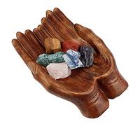 AHANDMAKER Carved Hand Decorative Bowl, Crystal Holder for Natural Stones Display, Crystal Tray, Crystal Display Shelf, Wood Key Bowl, Offering bowl for Rock Display, Wooden Bowls for Decor