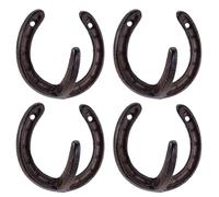 AHANDMAKER Cast Iron Horseshoe Hooks 4 Pack 3.5x3.7 Inch Rustic Wall Hooks with Pre Drilled Hole for Western Bathroom Equestrian Bridle Farmhouse Decor, Antique Silver