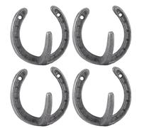 AHANDMAKER Cast Iron Horseshoe Hooks 4 Pack 3.5x3.7 Inch Rustic Wall Hooks with Pre Drilled Hole for Western Bathroom Equestrian Bridle Farmhouse Decor, Antique Silver
