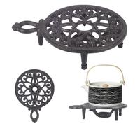 AHANDMAKER Cast Iron Teapot Warmer Dish Cups Trivet, Round-Shaped Design with Tealight Candle Holder Rustic Metal Teapot Heater Base for Office Party Heat Food Coffee Milk or Tea