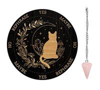 AHANDMAKER Cat Moon Garland Pendulum Board, 7.8" Dowsing Divination Metaphysical Message Board Wooden Carven Board with Crystal Pendulum Necklace Divination for Witchcraft Wiccan Altar Supplies Kit