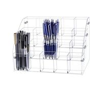 AHANDMAKER Clear Acrylic Pen Holder, 4 Tier 20 Compartments Vertical Desktop Stationery Storage Organizer Makeup Brush Marker Pencil Display Stand for Home School Office Stationery Store