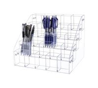 AHANDMAKER Clear Acrylic Pen Holder, 5 Tier 25 Compartments Vertical Desktop Stationery Storage Organizer Makeup Brush Marker Pencil Display Stand for Home School Office Stationery Store